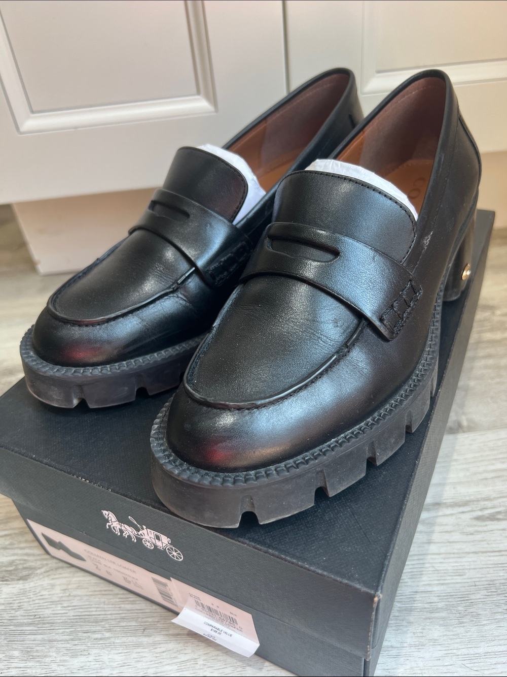 COACH Black Leather Penny Loafers for Women - Picture 2 of 9